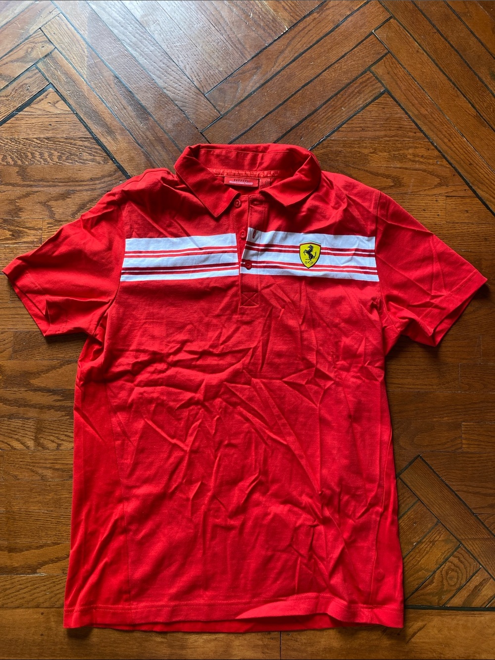 Ferrari Red Polo with White Chest Stripes and Shield